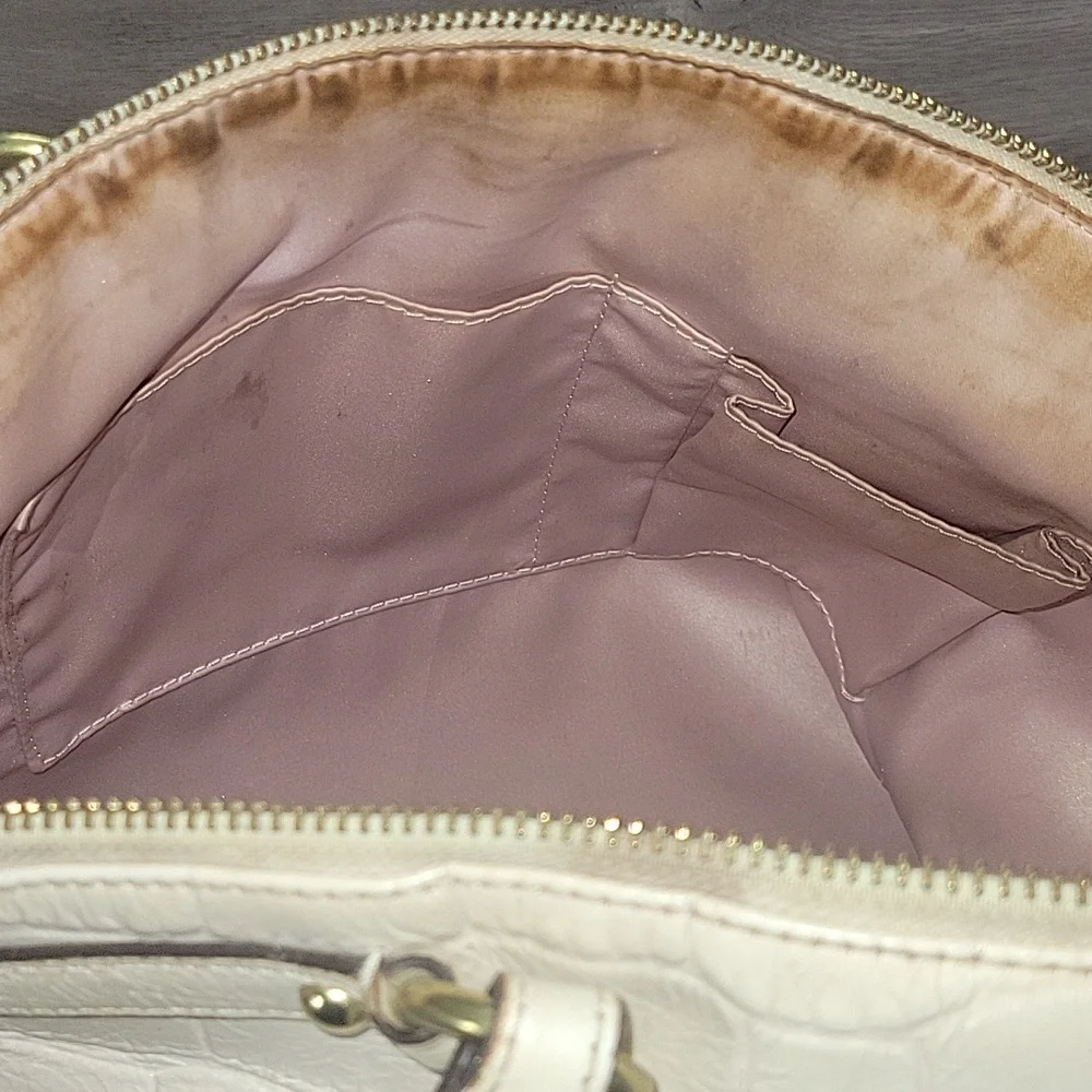 Coach Off-White Croc-Embossed Leather Top-Handle Satchel Crossbody Bag F23042